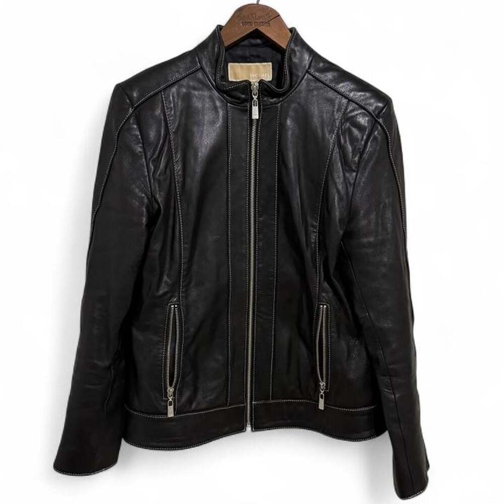 Michael Kors Black Leather Moto Jacket Size Small